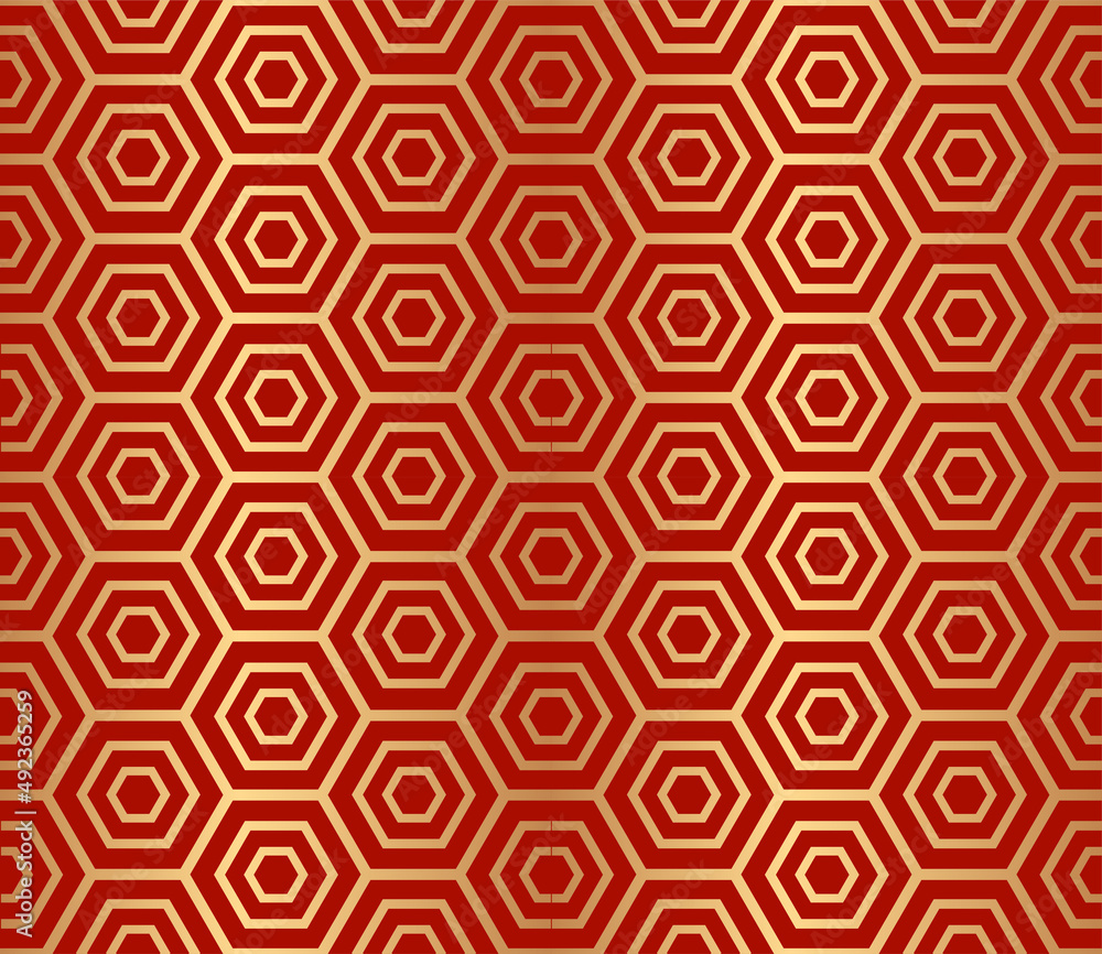 Golden seamless pattern on a red background
