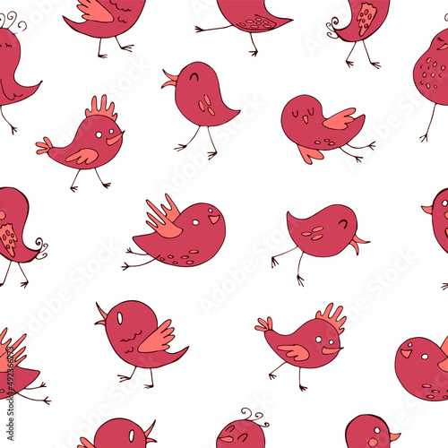 Cartoon birds seamless pattern. Cute stylized characters. Vector stock illustration. Background. Children's illustration. Print for fabric or wallpaper.
