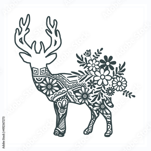 Animal Mandala with Flower. Vintage decorative elements. Oriental pattern  vector illustration.