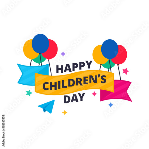 happy children's day balloon flat label