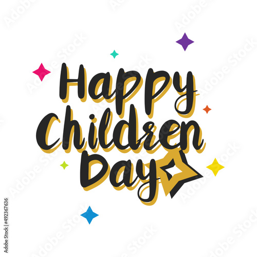 happy children's day yellow black flat label