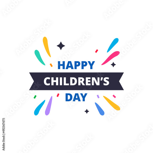 happy children's day blue balck flat label
