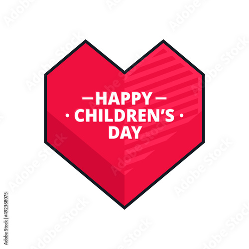 happy children's day white red flat label