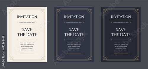 Luxury vintage golden vector invitation card template. blue background with golden frame. dark and light invitation card