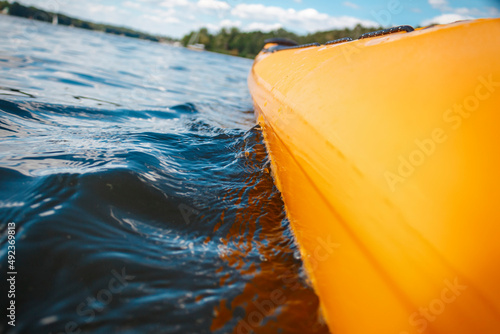 Side view of a kayak on a lake