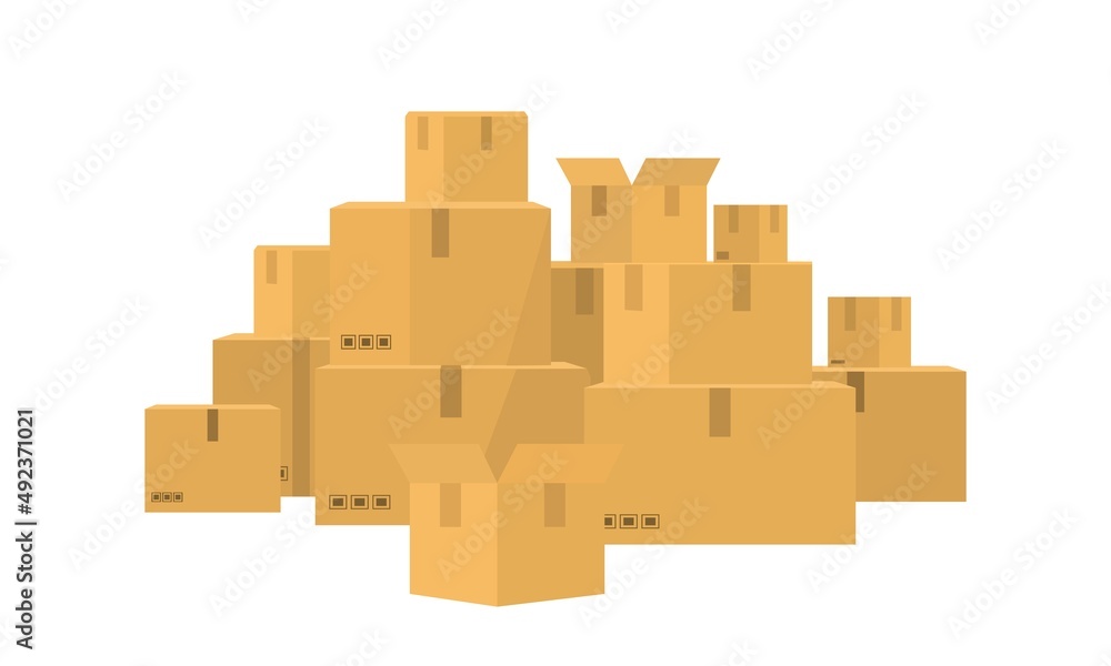 Carton boxes. Lots of crates and boxes Isolated on white background