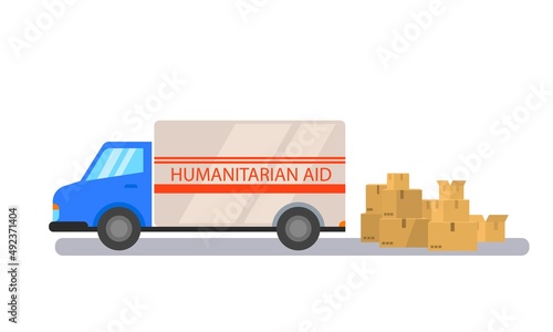 Humanitarian aid. Truck with humanitarian aid for refugees Ukraine. Social assistance to the poor