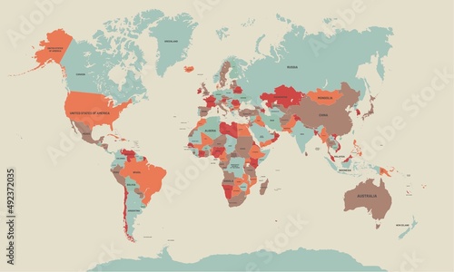 Colorful world map vector. World map drawing in pastel colors