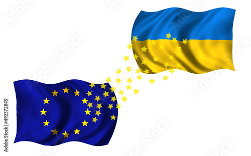 concept joining flags as a symbol of Ukraine's accession to the European Union