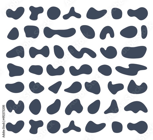 Black organic shapes, abstract fluid forms silhouette, random blobs. Irregular round shape, pebbles, contemporary minimalist graphic elements vector set