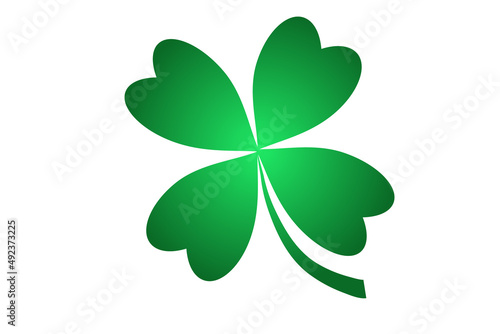 Lucky clover with four leaves in cartoon style isolated on white background. Saint Patrick's Day symbol, decoration.