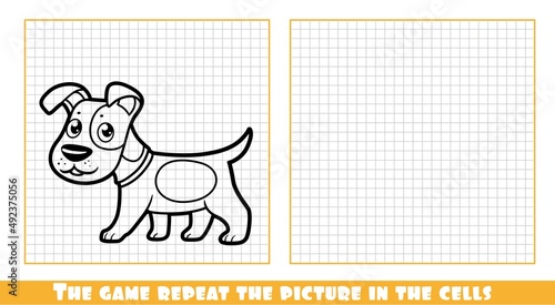 Cute cartoon Jack Russell Terrier dog outlined the game repeat the picture in the cells