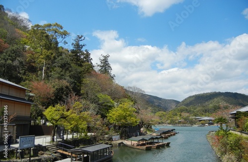 A view of Oigawa-bunryu at Arashiyama-kouen Park in Kyoto Prefecture in Japan 日本の京都府の嵐山公園における大堰川分流の風景