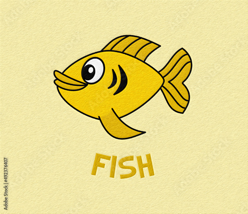 A cute yellow fish swimming in its environment with yellow texture - illustration
