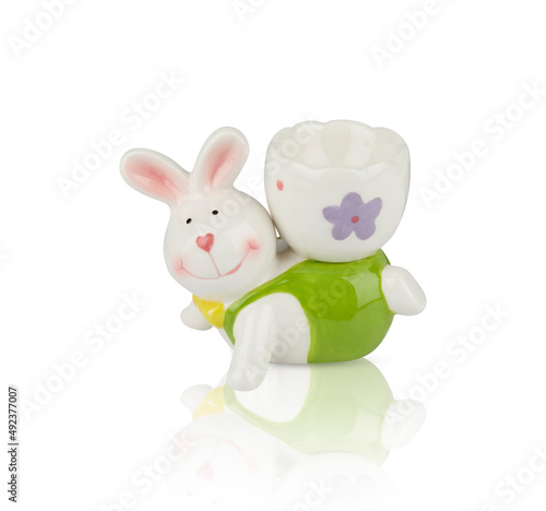 easter bunny with easter egg isolated on white background with clipping path