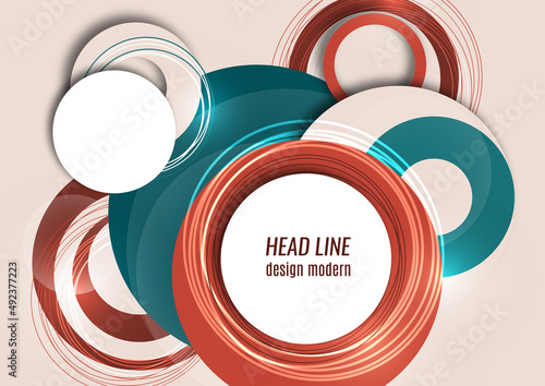 Dynamic trendy geometric abstract background. Circles, lines, round shapes, trendy colors. Modern overlapping circular shapes. Vector