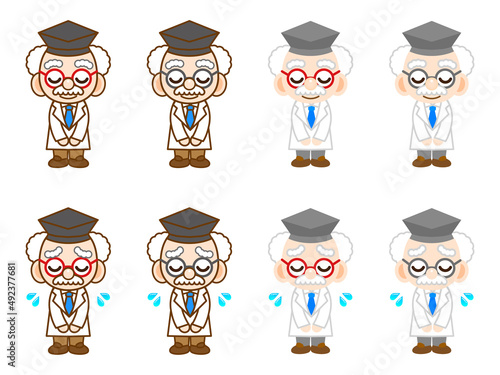 お辞儀する科学者のイラスト素材セット