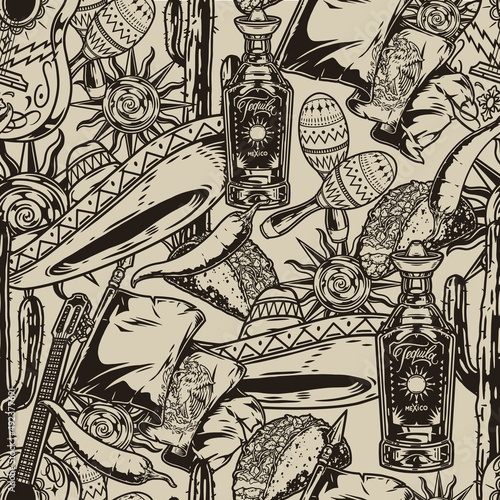 Seamless pattern with Mexican drawings