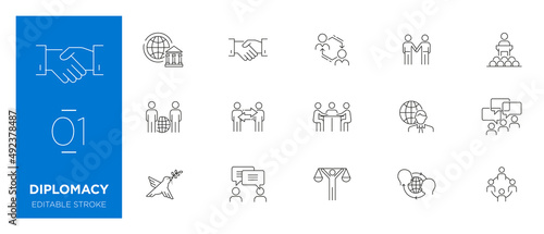 Set of Diplomacy line icons - Editable stroke