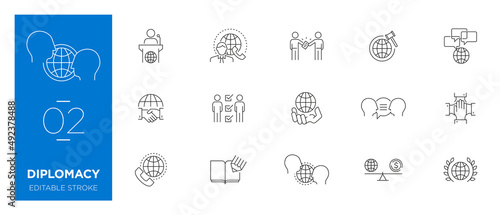 Set of Diplomacy line icons - Editable stroke photo