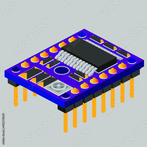 Isometric vector illustration of stepper motor driver module board