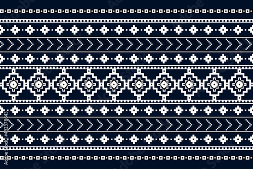 Geometric ethnic oriental seamless pattern traditional Design for background,carpet,wallpaper.clothing,wrapping,Batik fabric,Vector illustration.embroidery style - Sadu, sadou, sadow or sado