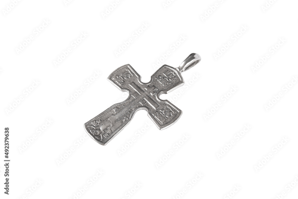 Silver crucifix necklace cross isolated on white background