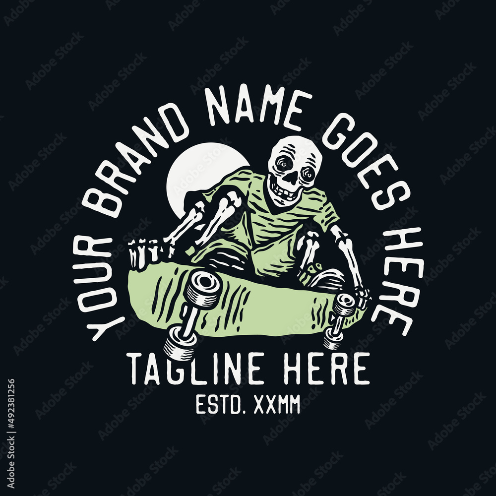 Obraz premium skeleton playing skateboard vintage t shirt design template
