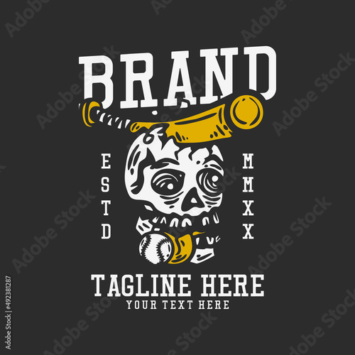 skull hit by baseball bat vintage t shirt design template