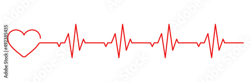 Heartbeat line with heart. Cardiogram in flat style. Vector illustration