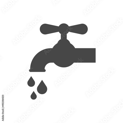 Faucet with water drops black vector icon. Tab simple filled symbol.