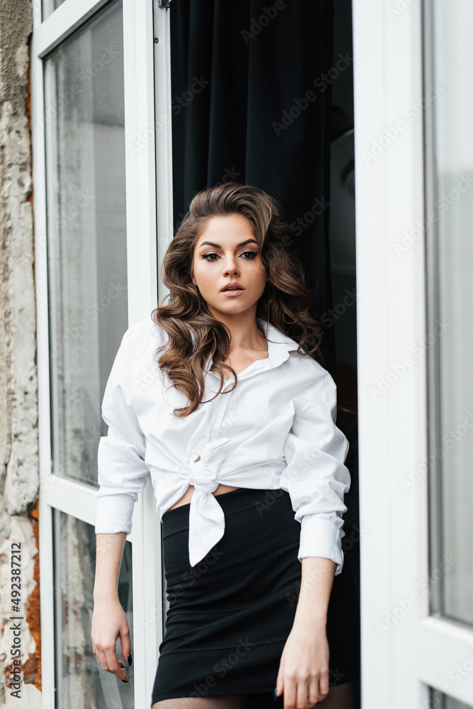 Fototapeta premium Beautiful thoughtful young european woman portrait