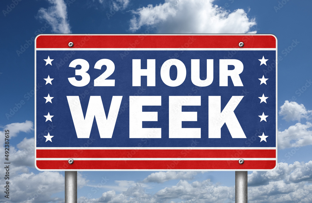 32 Hour Week - road sign illustration 32 Hour Week - road sign illustration