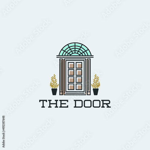 classic door logo with line design vector