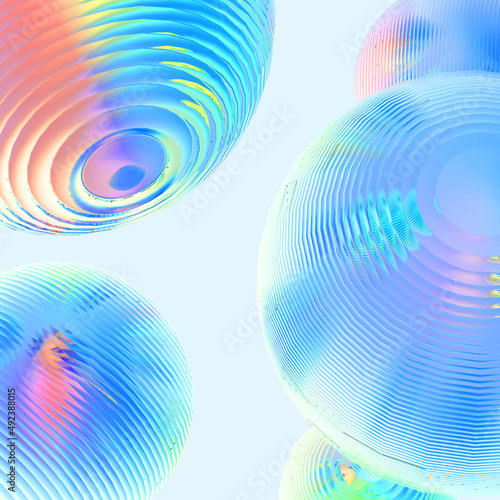 Abstract 3d object metal balls pastel gradient colors background.