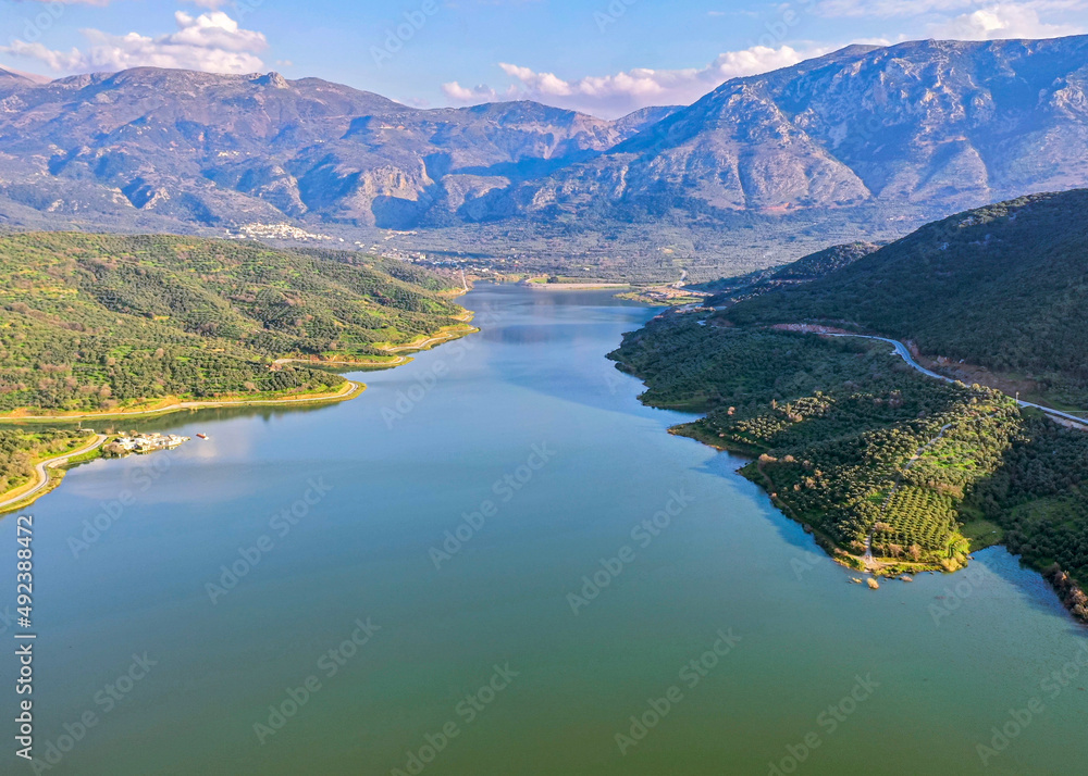 Aposelemis Dam lake in the mountains