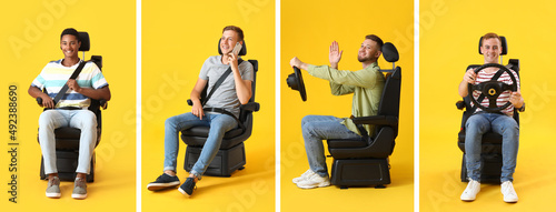 Sad young man in car seat a...