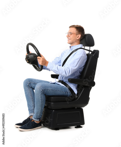 Man in car seat and with st...