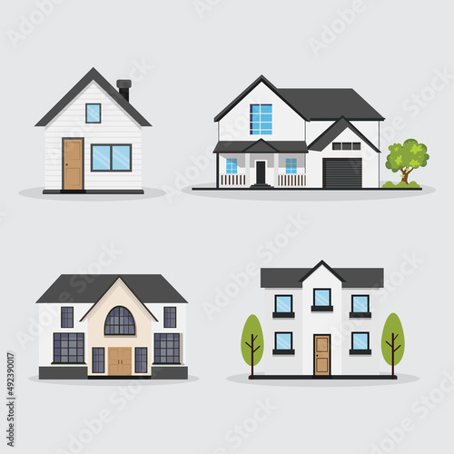 Collection of home vector illustration isolated on white background. Set of house cartoon collection illustration. Modern House design vector illustration