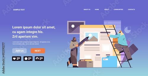 arab developers couple creating website ui interface web application development program software optimization