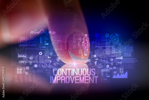 Finger touching tablet with web technology icons concept