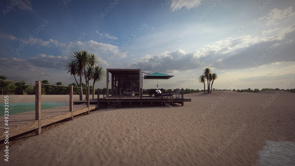 tyni house on the beach front elevation 3d illustration tyni house on the beach front elevation 3d illustration