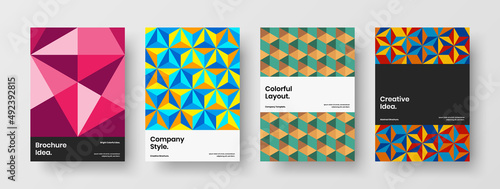 Premium geometric tiles poster layout bundle. Vivid handbill vector design illustration collection.