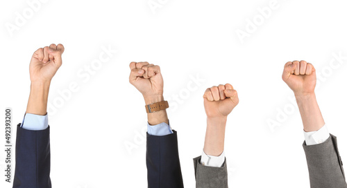 Business men with clenched fists on white background
