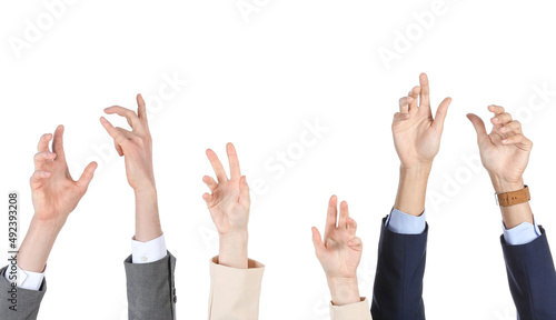 Business people's hands on white background