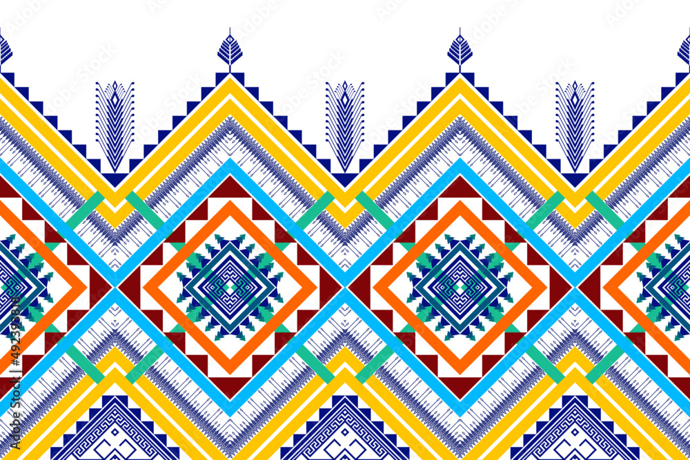 Ikat ethnic seamless pattern design. Aztec fabric carpet mandala ornament chevron textile decoration wallpaper. Tribal boho turkey African American Indian traditional embroidery vector 