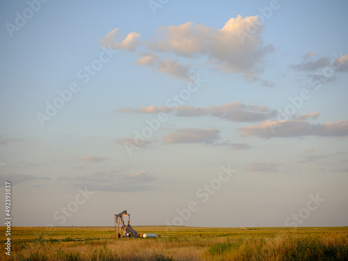 An oil drilling rig in a Kansas field