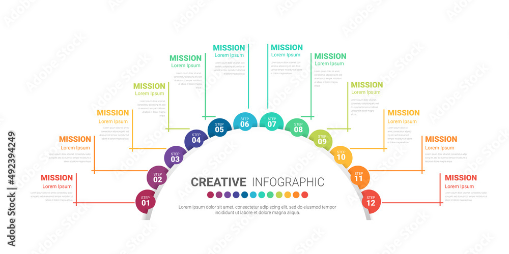 Half circle Infographic all month planners. Infographics for 12 months, 1 year business concept.