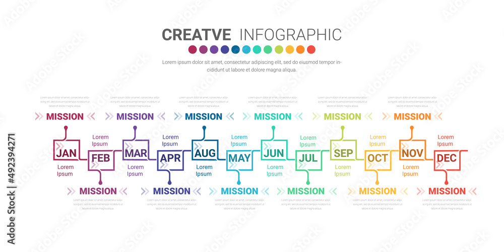 Year planner, 12 months, 1 year, Timeline infographics design vector and Presentation business.