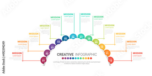 Half circle Infographic all month planners. Infographics for 12 months, 1 year business concept.